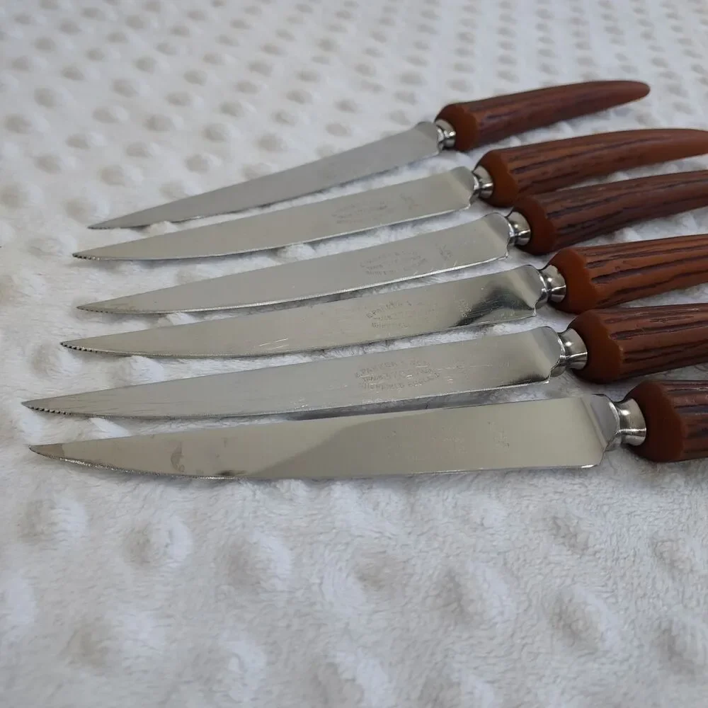 Vintage E Parker And Sons 3709 Sheffield England Horned Steak Knife Set Of 6